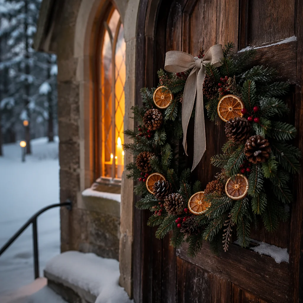 Christmas Wreath on Weathered Chapel Door