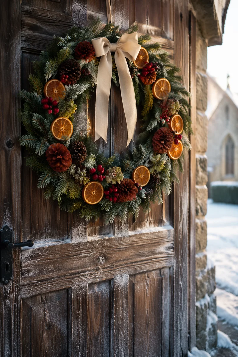Christmas Wreath on Countryside Chapel Door