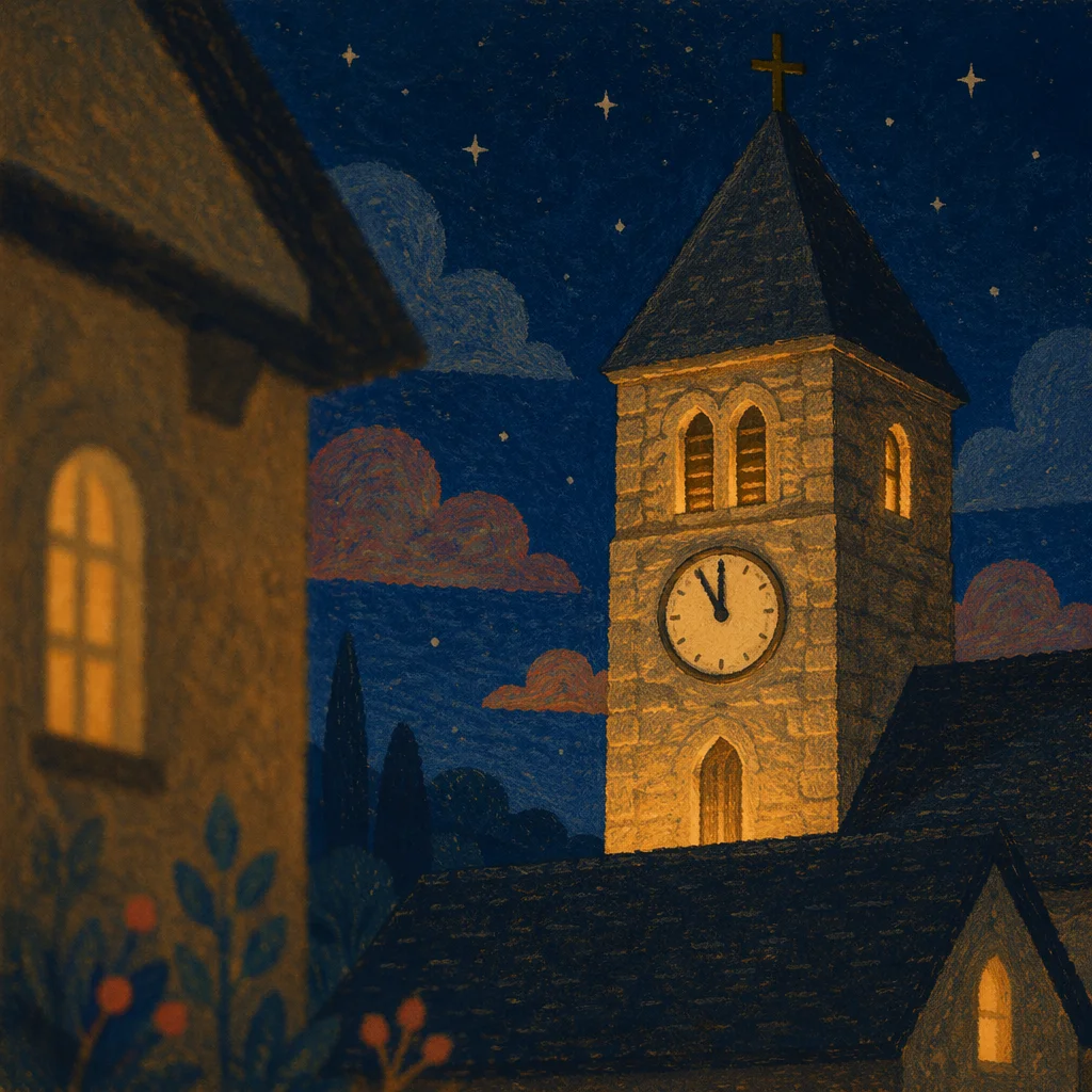 Midnight Church Clock Tower New Year