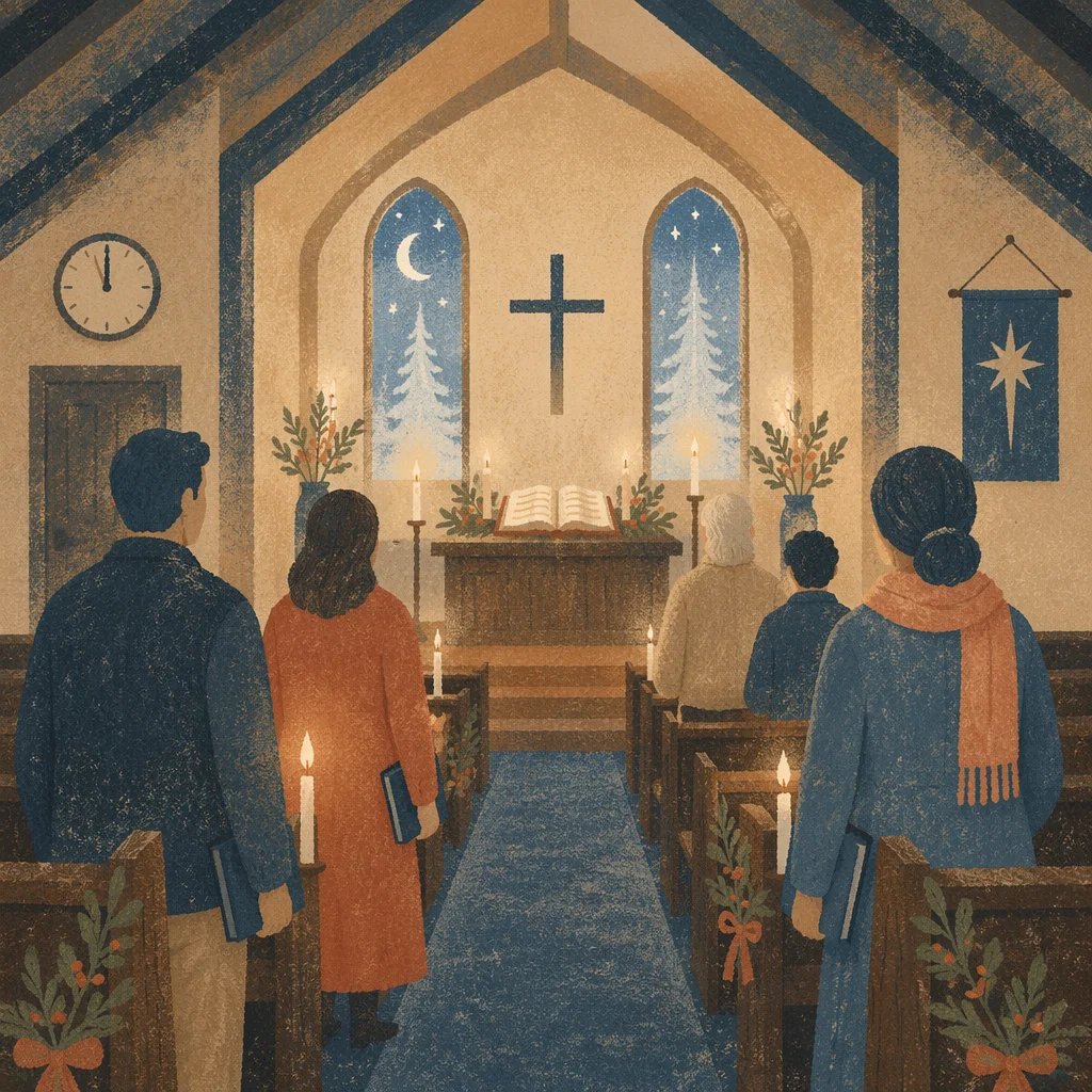 Midnight Watchnight Service in Wooden Chapel
