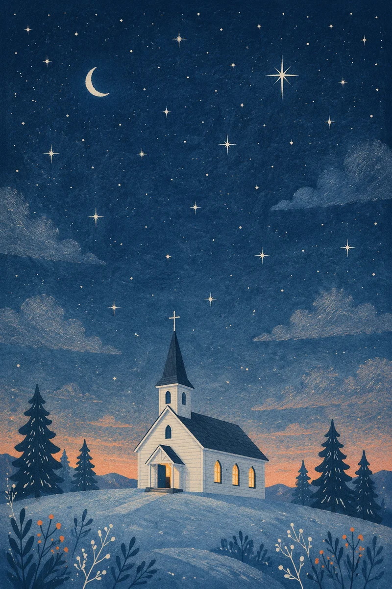 Midnight Watchnight Church Under Winter Stars