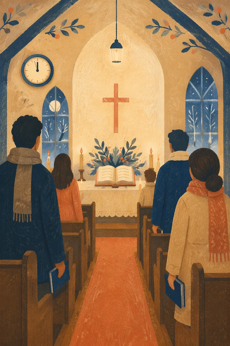 Midnight Watchnight Service in Wooden Chapel