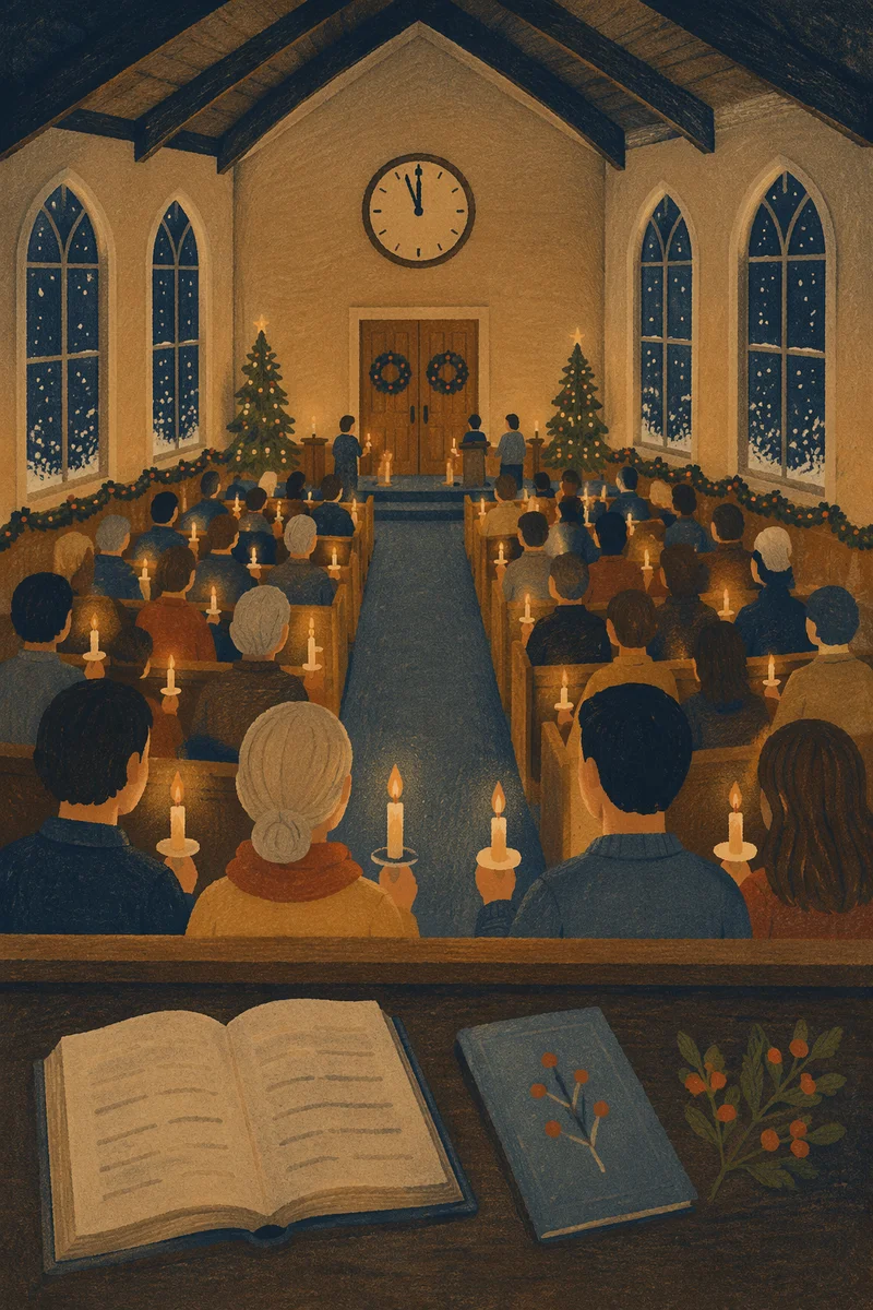 Midnight Watchnight Service in Wooden Chapel