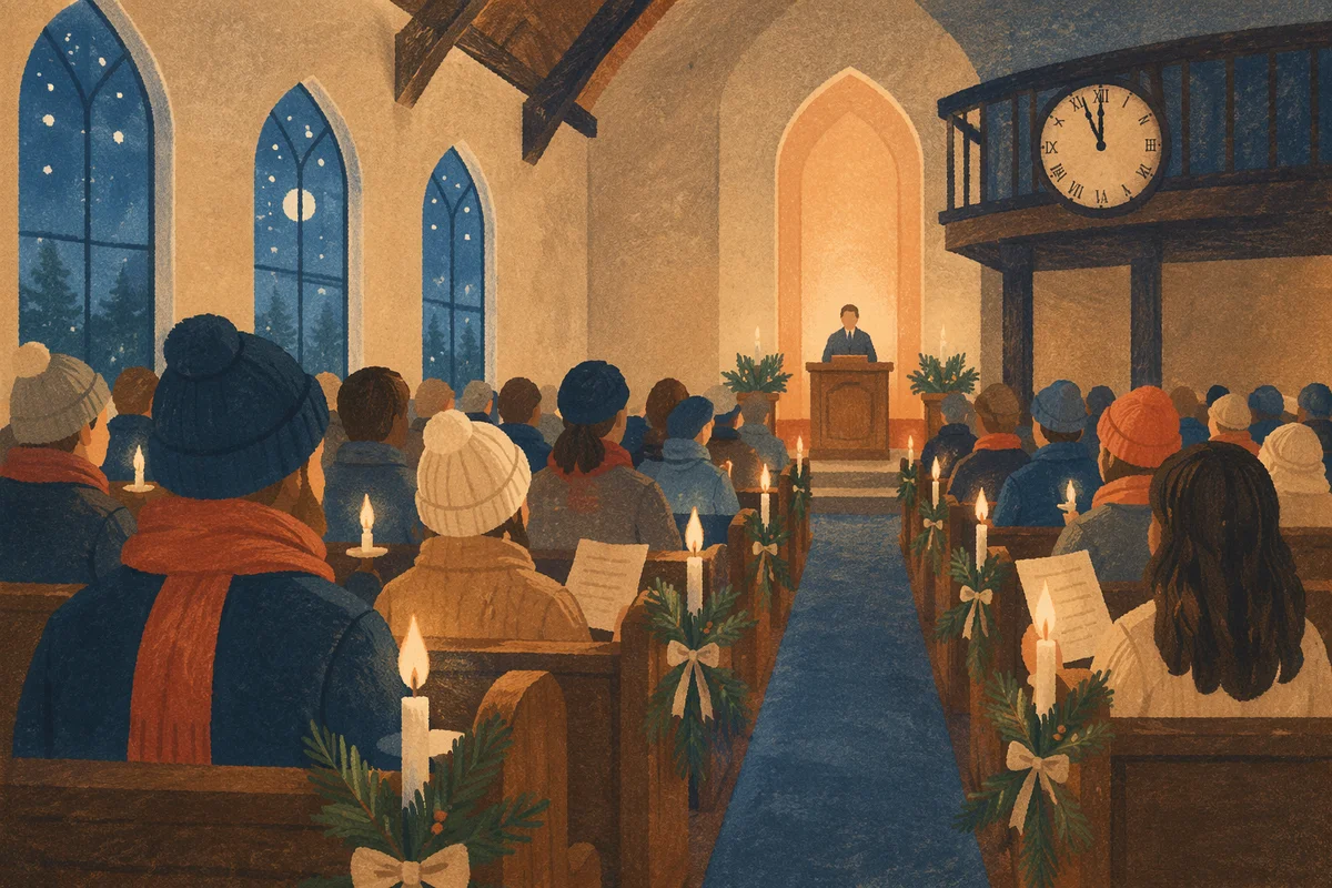Midnight Watchnight Service in Wooden Chapel