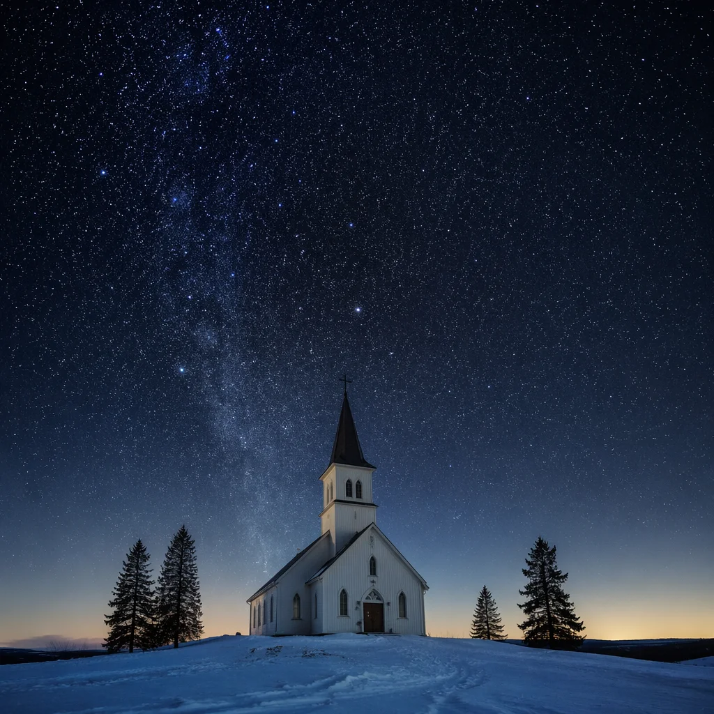 Midnight Watchnight Service at Snowy Rural Church