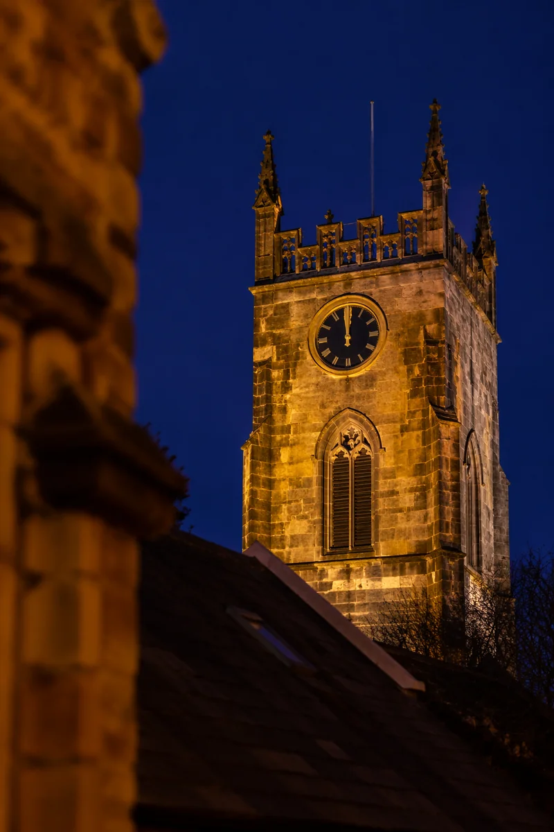 Midnight Church Clock Tower on New Year