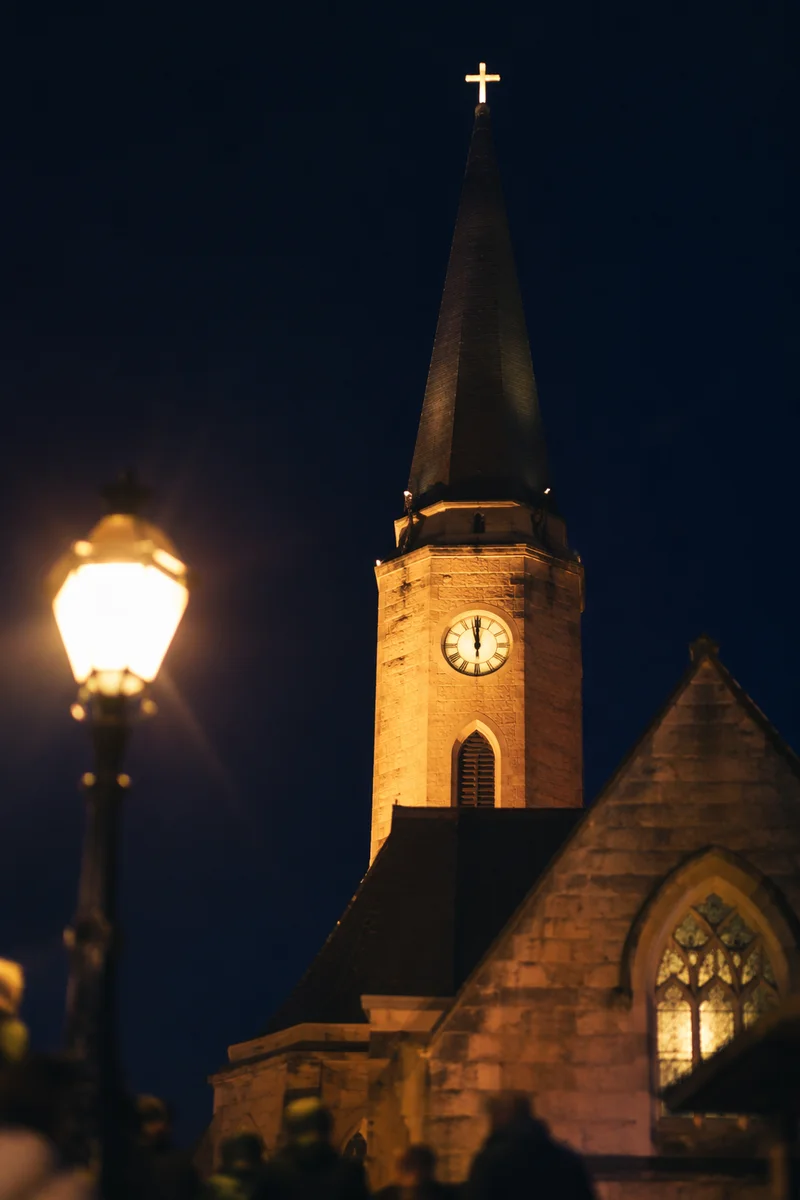 Midnight Church Steeple on New Year’s Eve