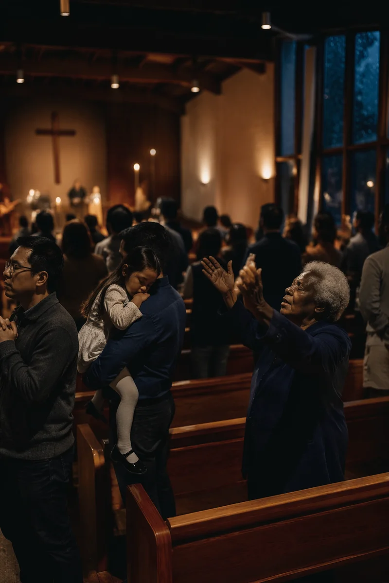 Midnight Church Service in Warm Candlelight