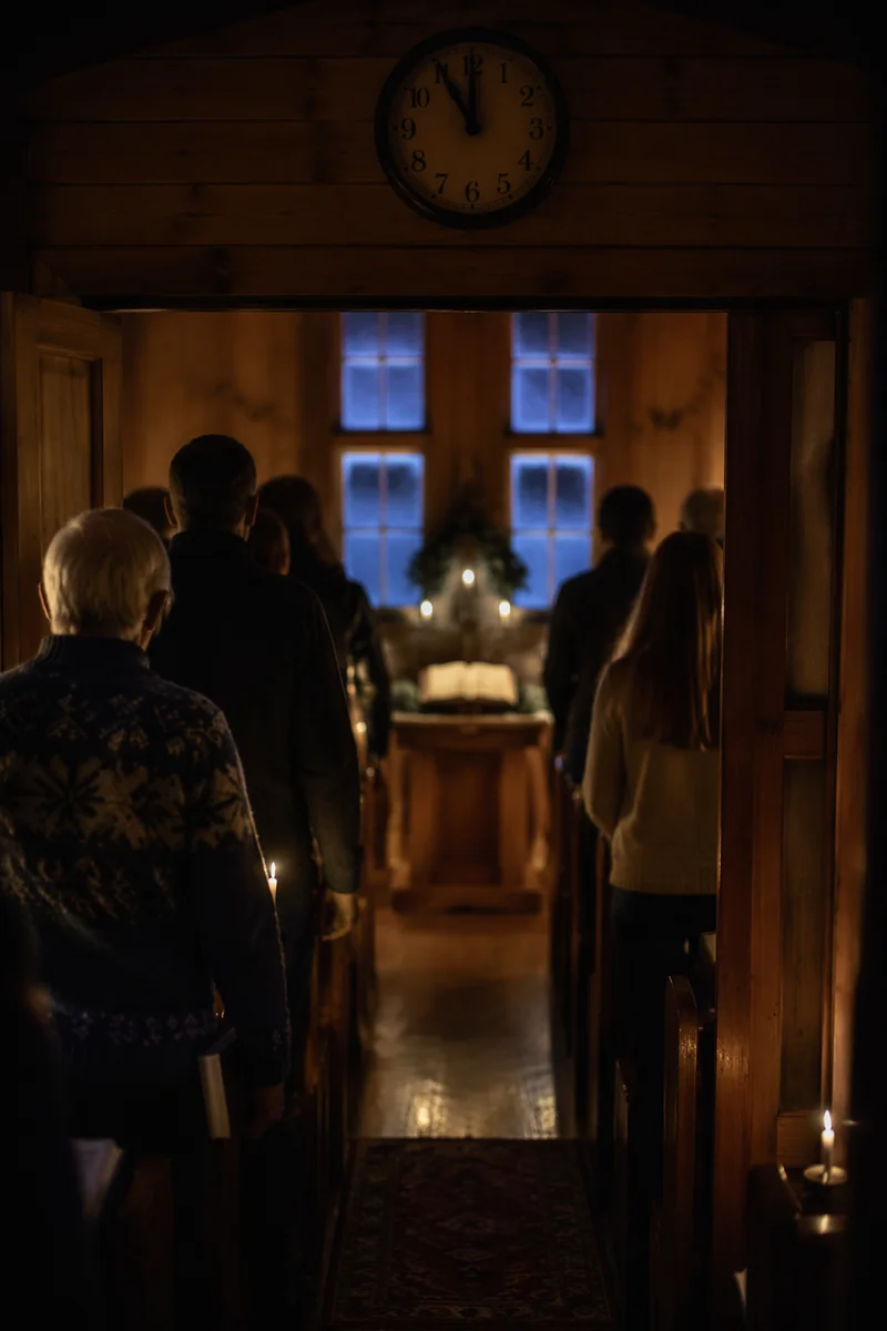 Midnight Watchnight Service in Wooden Chapel
