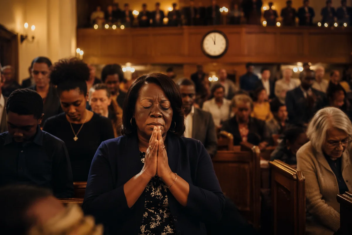 Congregation Praying Before Midnight in Church