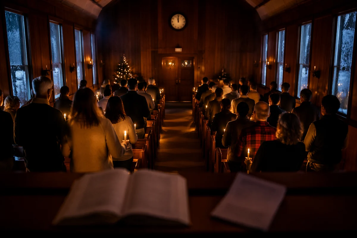 Midnight Watchnight Service in Wooden Chapel