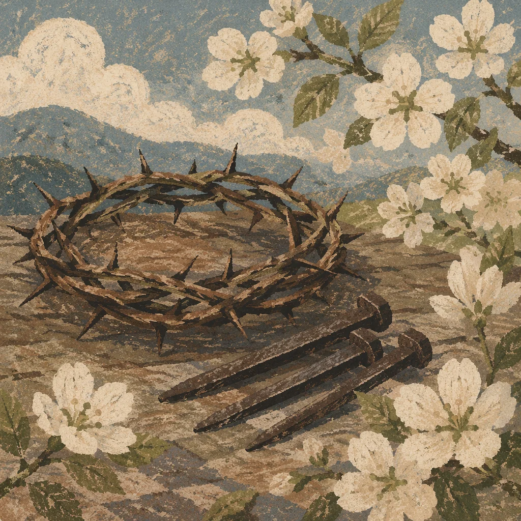 Crown of Thorns with Nails and Blossoms