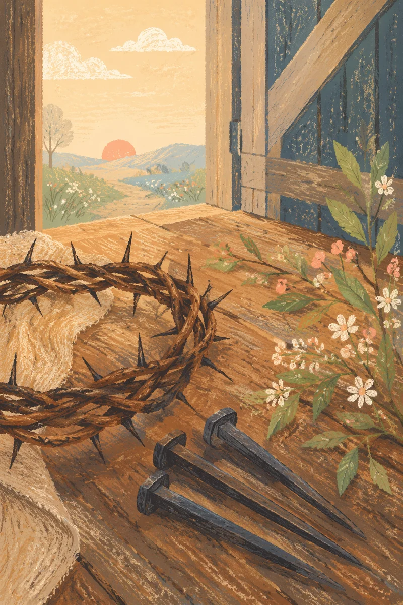 Crown of Thorns with Nails at Dawn