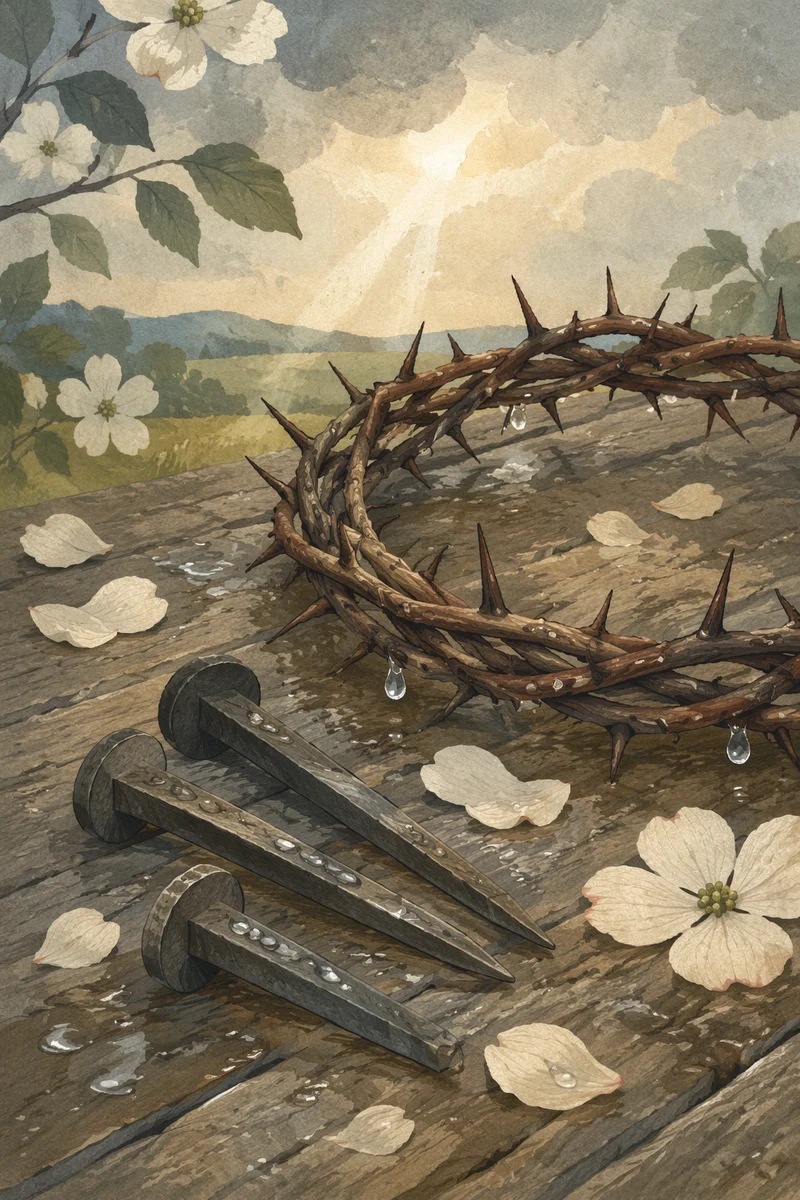 Crown of Thorns with Nails on Weathered Wood