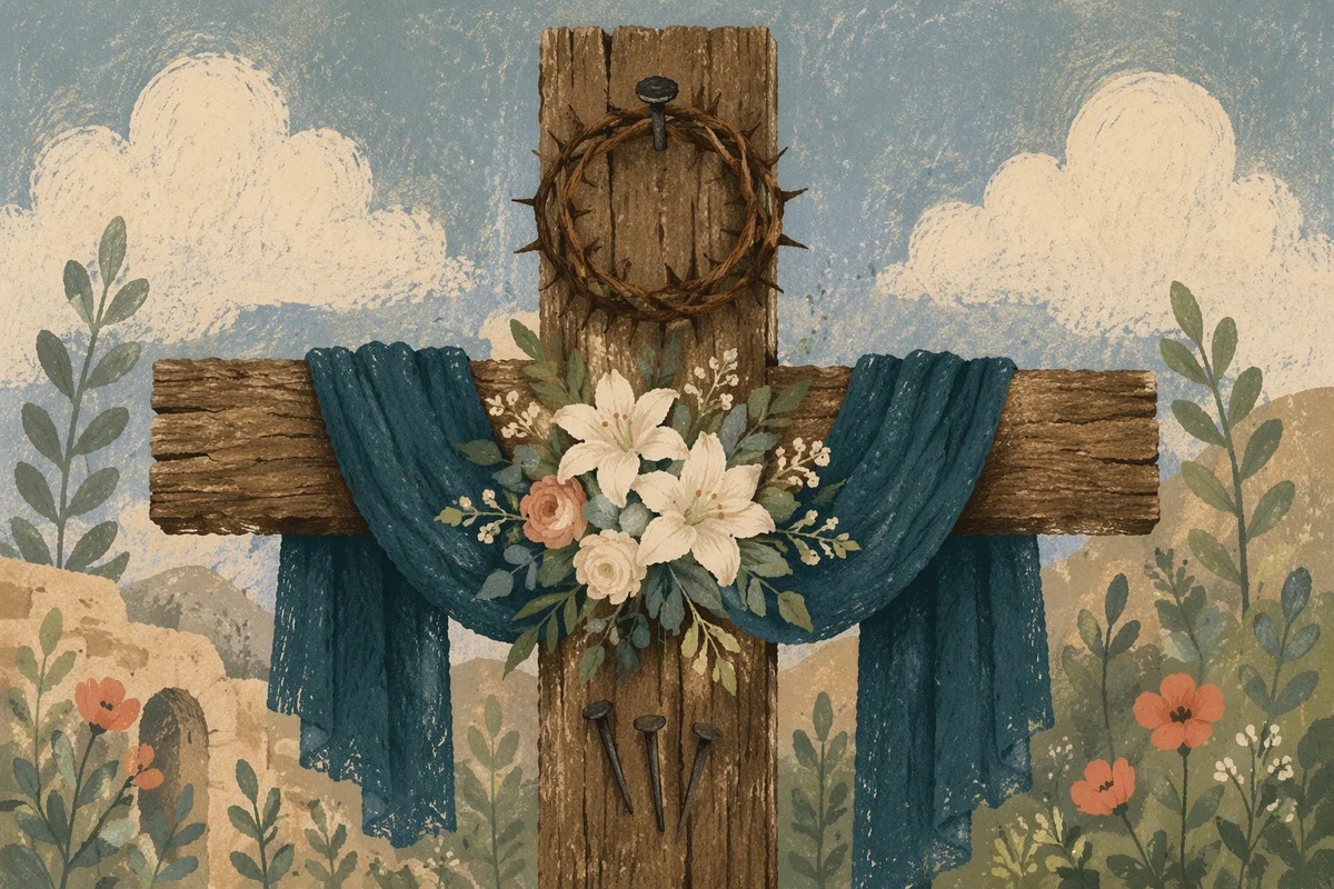 Crown of Thorns on Rustic Wooden Cross