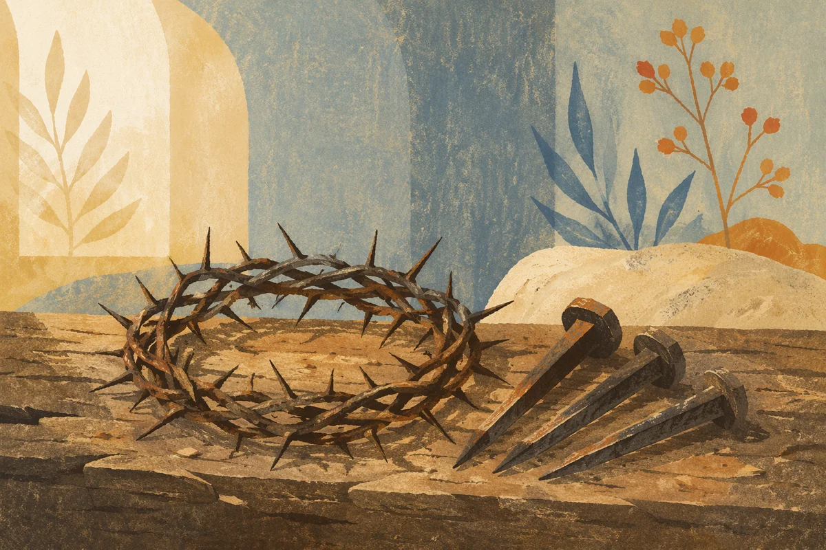 Crown of Thorns and Nails on Wood