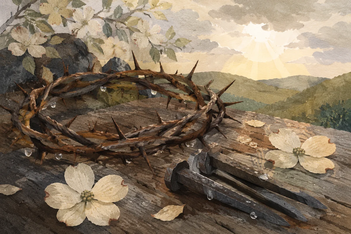 Crown of Thorns with Nails on Weathered Wood