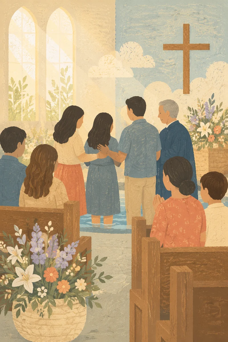 Easter Baptism Celebration in Church Sanctuary