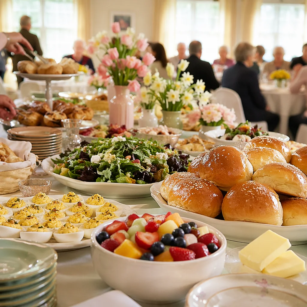 Easter Brunch Fellowship Table in Church Hall