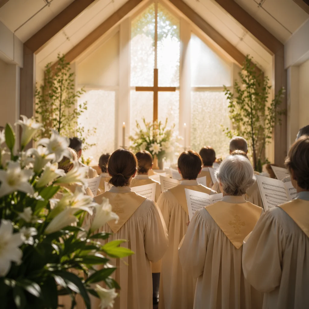Joyful Easter Choir in Sunlit Church