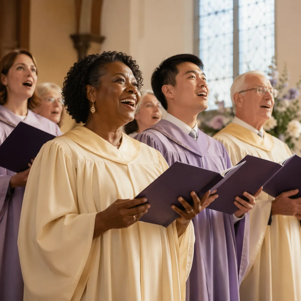 Joyful Easter Choir Singing in Sanctuary