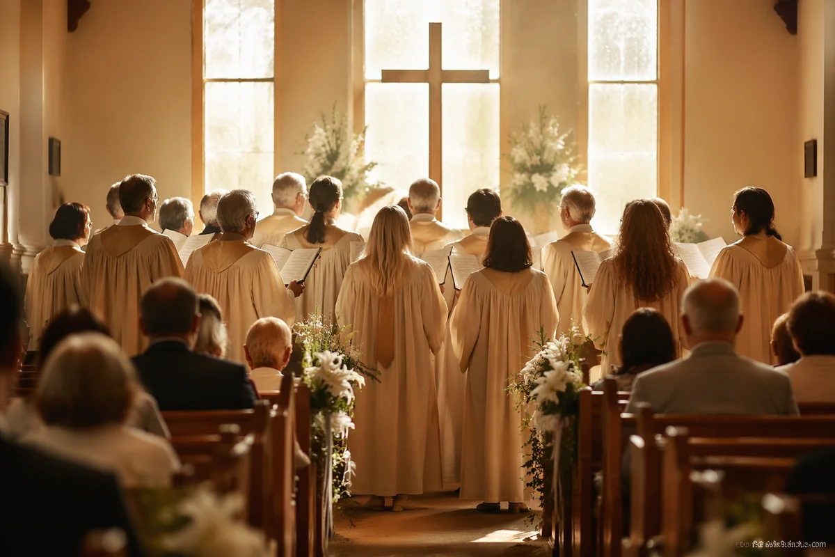Joyful Easter Choir in Country Church