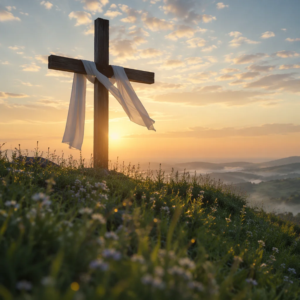 Easter Sunrise Cross with White Cloth