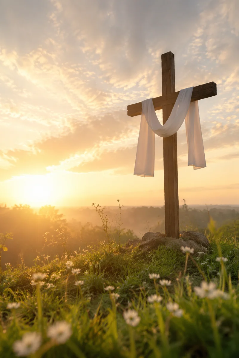 Easter Sunrise Cross with White Cloth