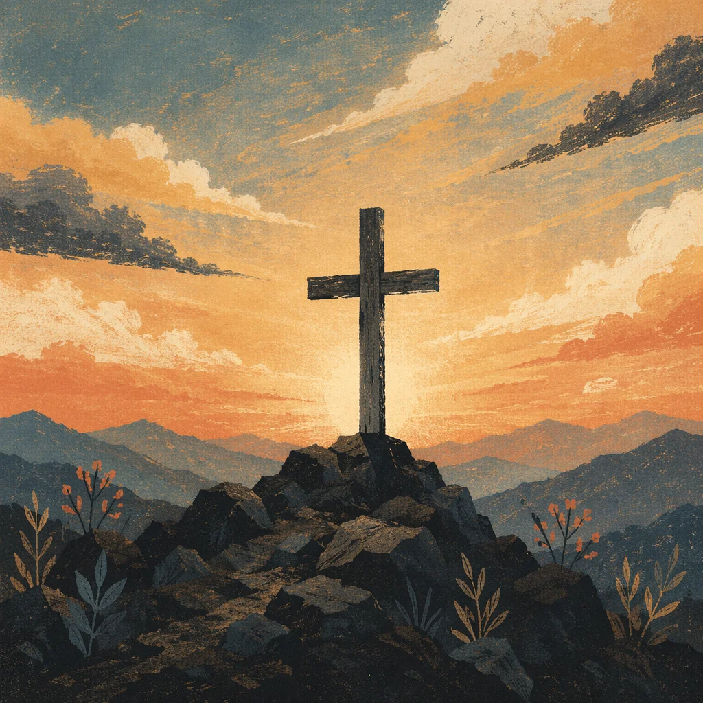 Easter Cross Sunrise Over Mountain Ridge