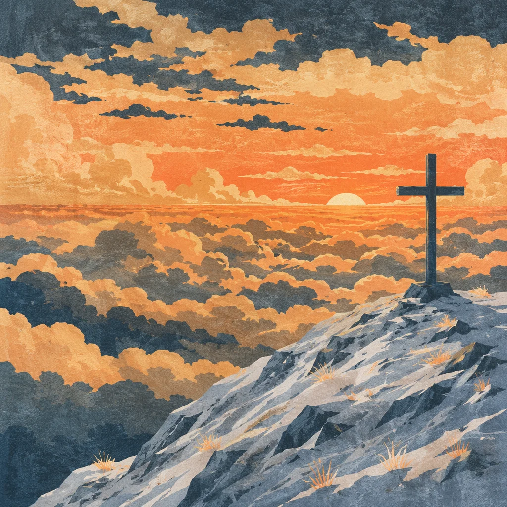 Easter Cross Sunrise Over Snowy Ridge