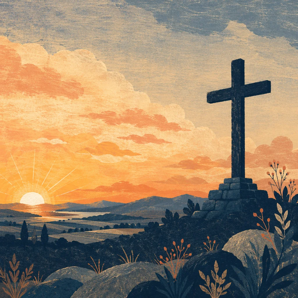Easter Cross Sunrise Over Rural Hills