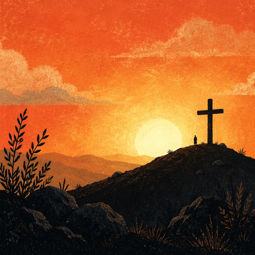 Easter Cross Sunrise Over Rugged Hillside