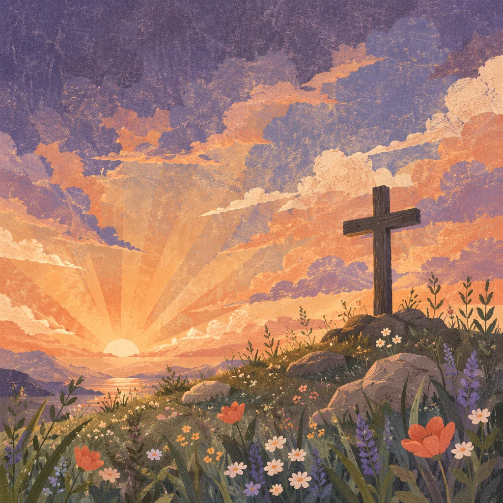 Easter Cross at Sunrise Under Dramatic Sky