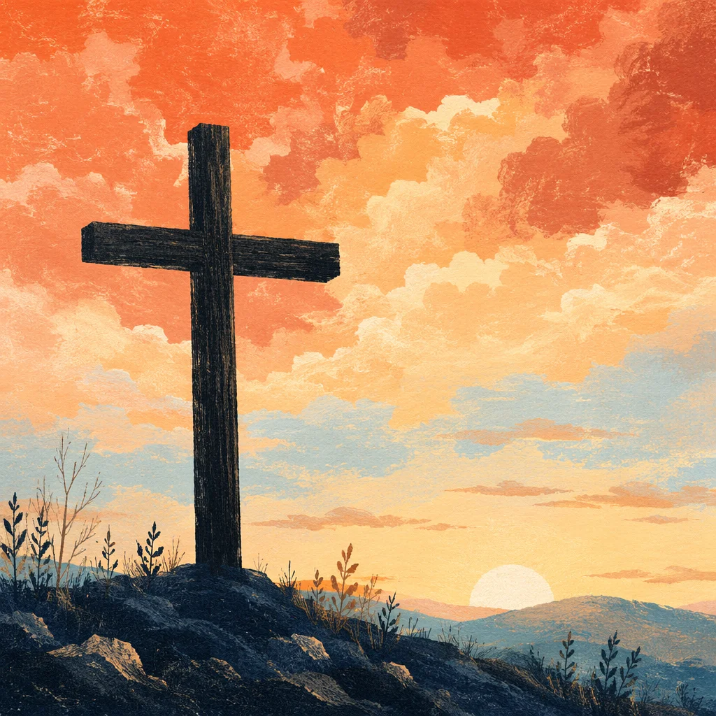 Easter Cross Silhouette at Dramatic Sunrise