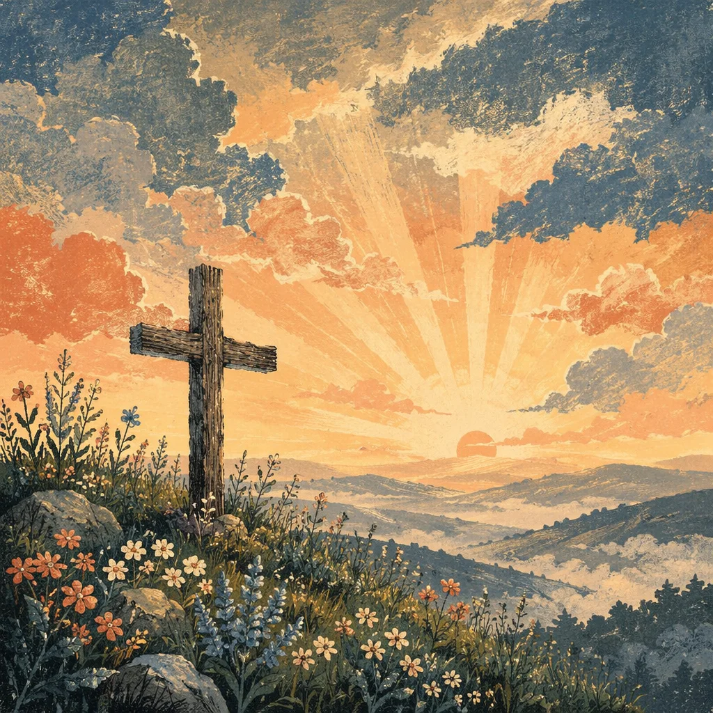 Easter Cross Sunrise Over Stormy Hilltop
