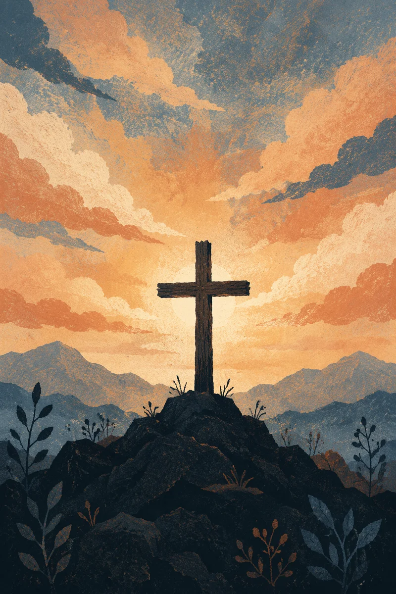 Easter Cross Sunrise Over Rugged Mountain Ridge