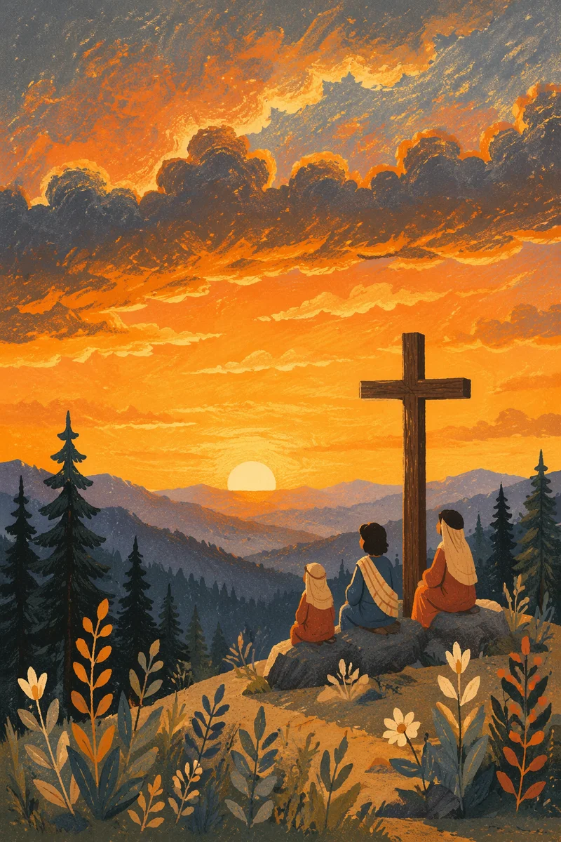 Easter Cross Sunrise Over Mountain Ridge
