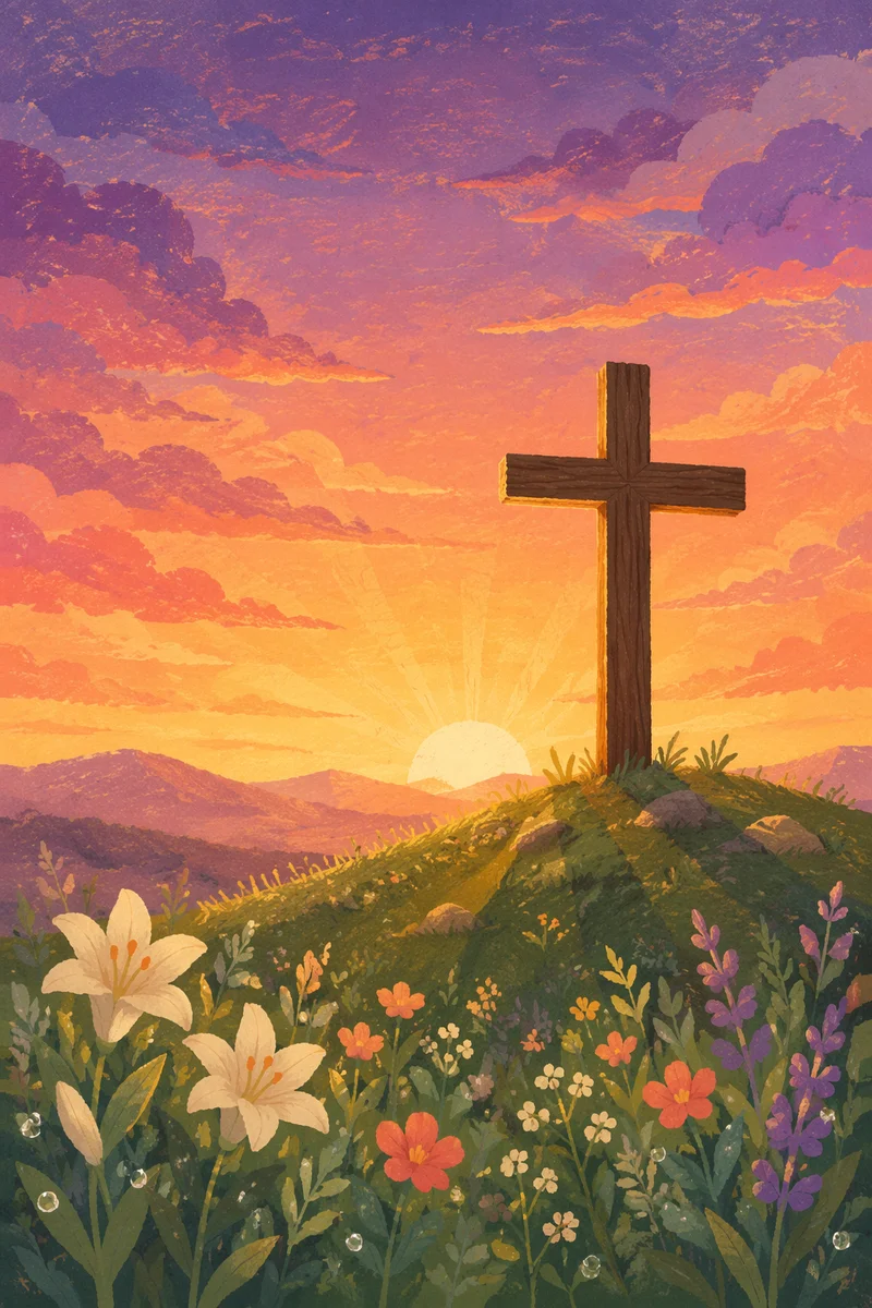 Easter Sunrise Cross on Grassy Hill