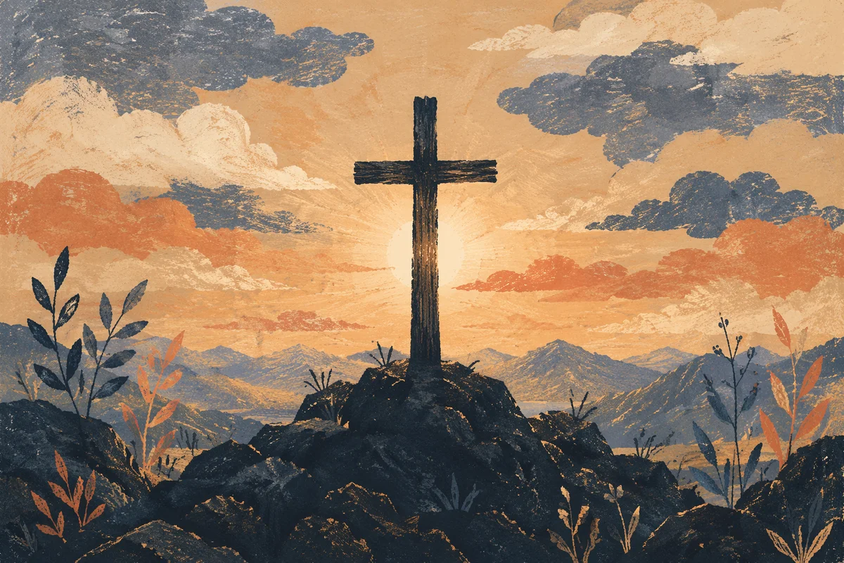 Easter Cross Sunrise Over Rugged Mountain Ridge