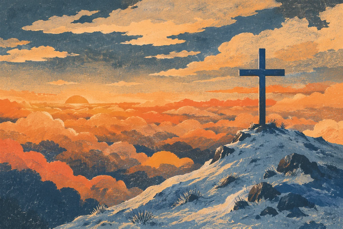 Easter Cross Sunrise Over Snowy Ridge