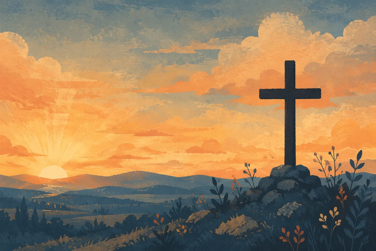 Easter Cross Beneath Dramatic Sunrise Sky