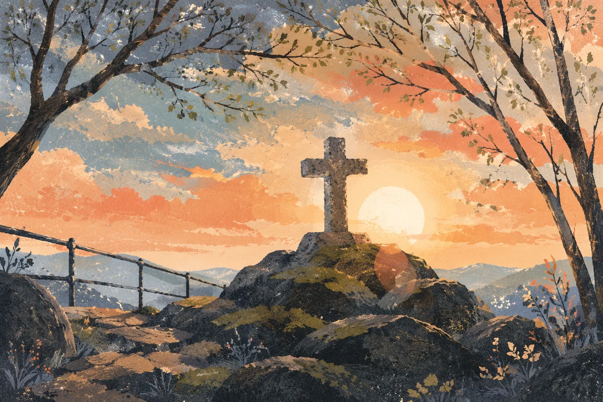 Easter Cross Sunrise on Rocky Hilltop