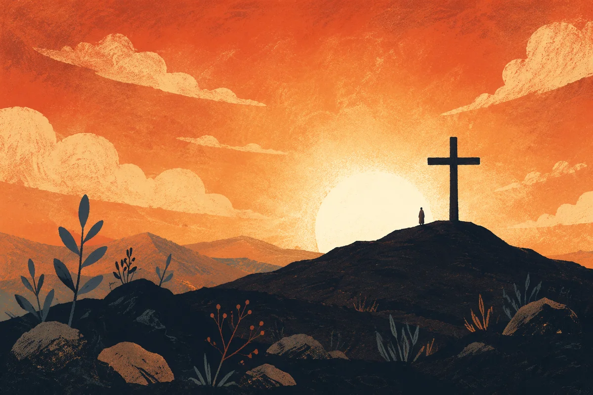 Easter Cross Sunrise Over Rugged Hillside
