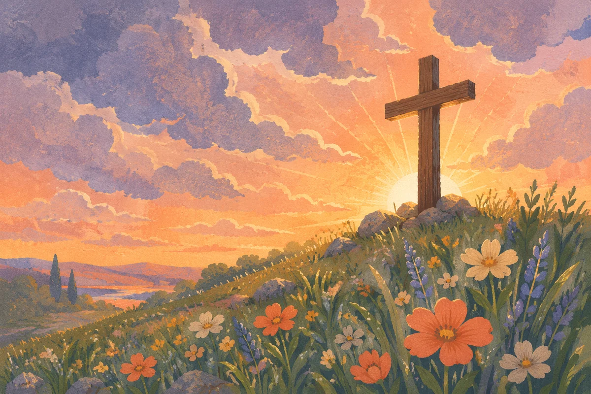 Easter Cross Sunrise on Peaceful Hillside