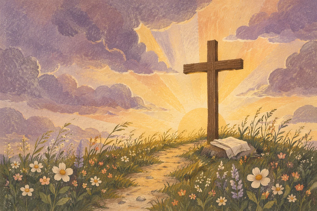 Easter Cross at Sunrise on Grassy Hill
