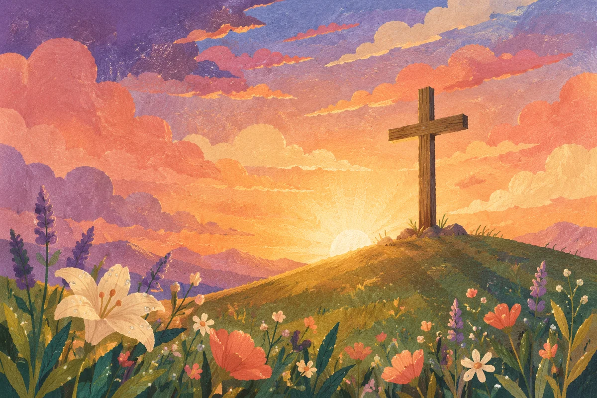 Easter Sunrise Cross on Grassy Hill