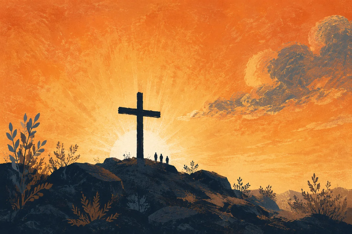 Easter Cross at Sunrise on Hill