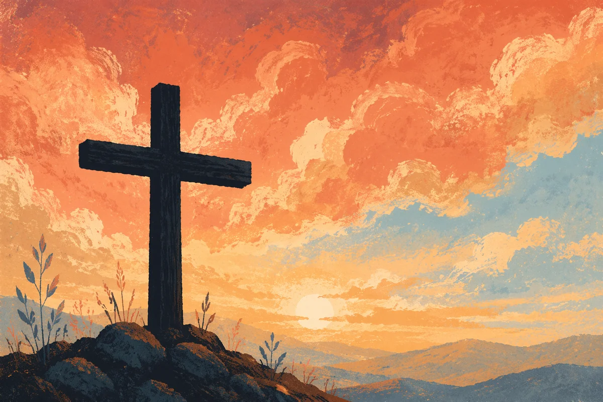 Easter Cross Silhouette at Dramatic Sunrise