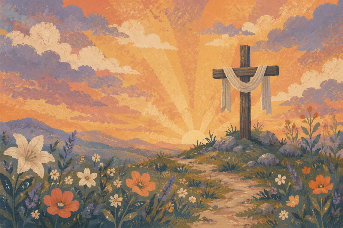 Easter Cross Sunrise Over Grassy Hillside