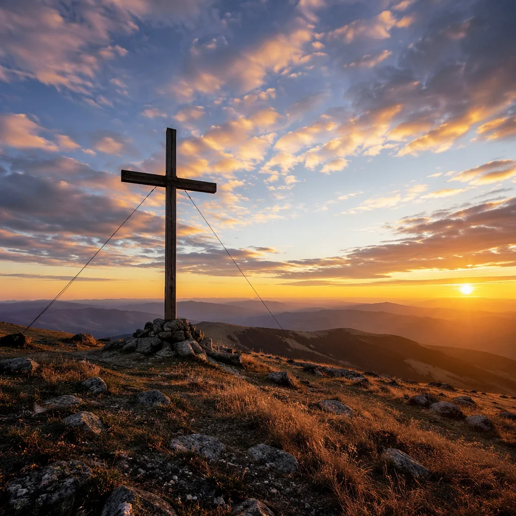 Easter Cross at Dramatic Mountain Sunrise